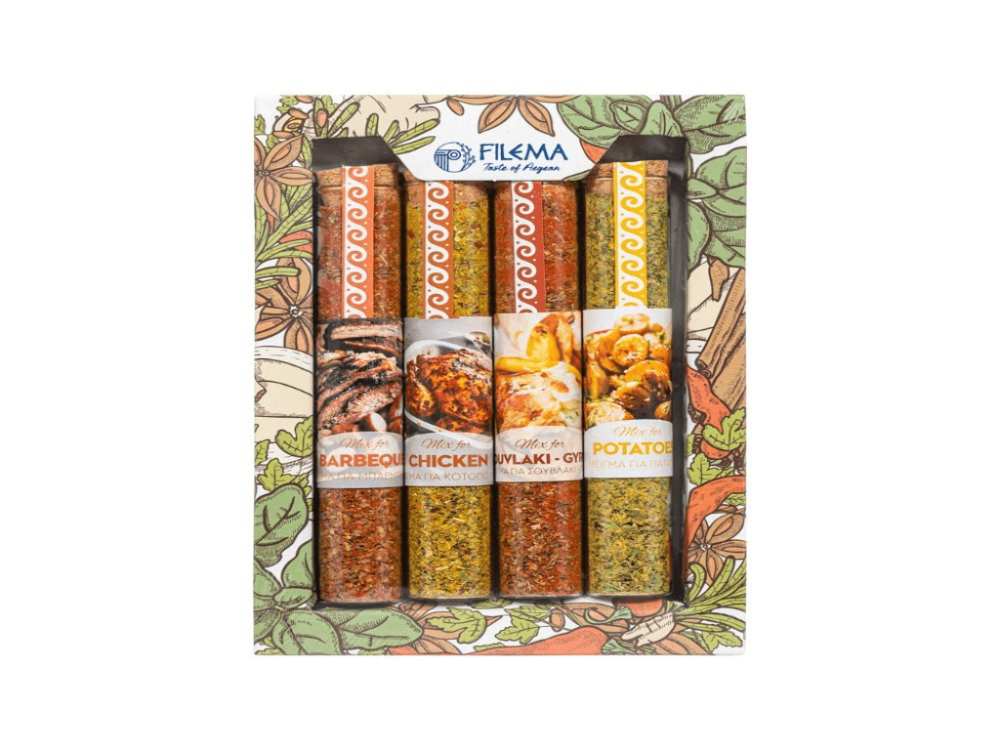 Gift Set με 4 Σωλήνες μπαχαρικών (BBQ-Κοτόπουλο-Σουβλάκι-Πατάτα)