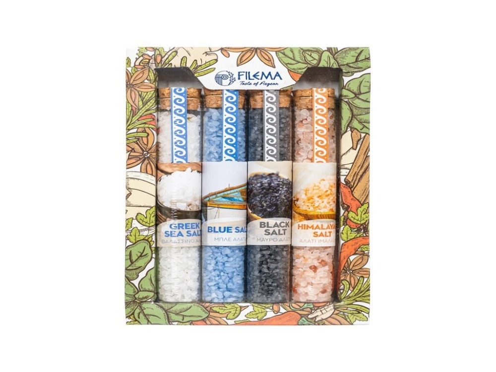 Gift Set με 4 Σωλήνες αλατιού (Μπλε-Μαύρο-Ασπρο-Λεμόνι)