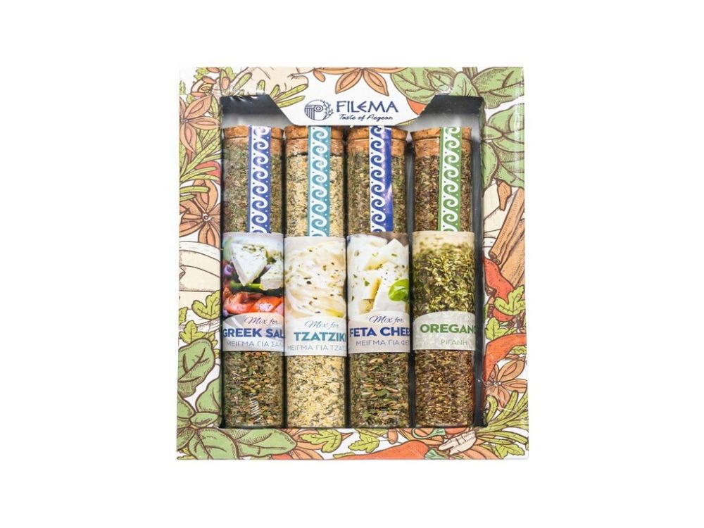 Gift Set με 4 Σωλήνες μπαχαρικών (Σαλάτα-Τζατζίκι-Φέτα-Ρίγανη)