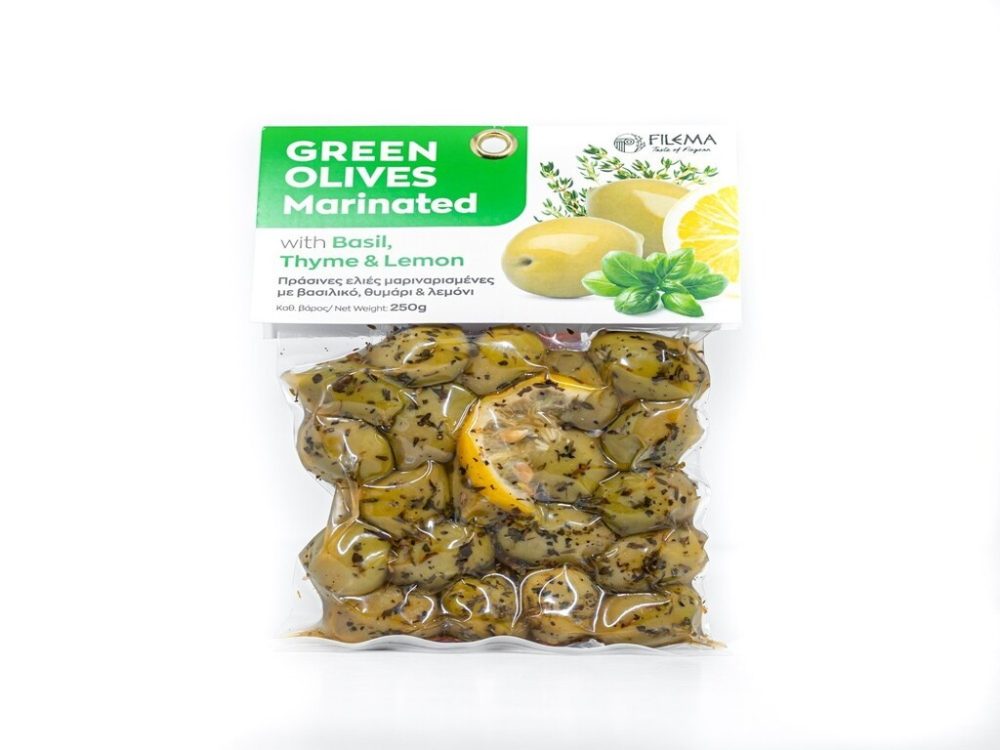 Atlas Green Olives with Basil, Thyme & Thyme Lemon 250gr