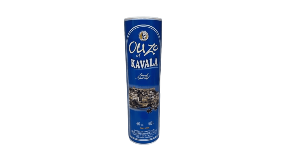 Ouzo "Kavalas" in a 50ml cylindrical box