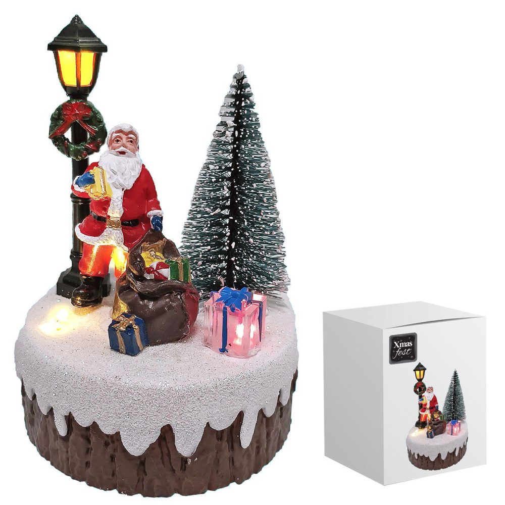 Santa Claus with lantern & tree 12cm