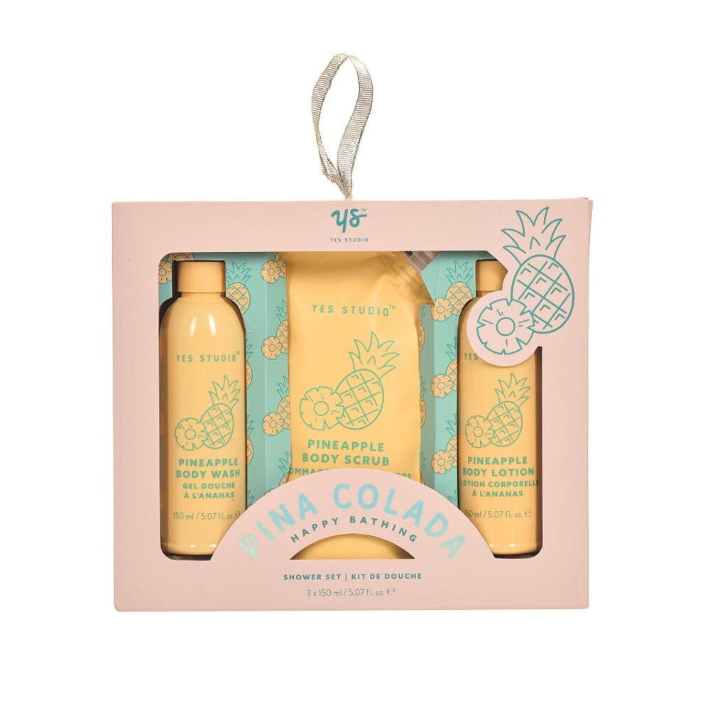 3*150ml duş jeli, losyon ve kese içeren banyo seti, Pina Colada Happy Bathing - Upper Canada tarafından
